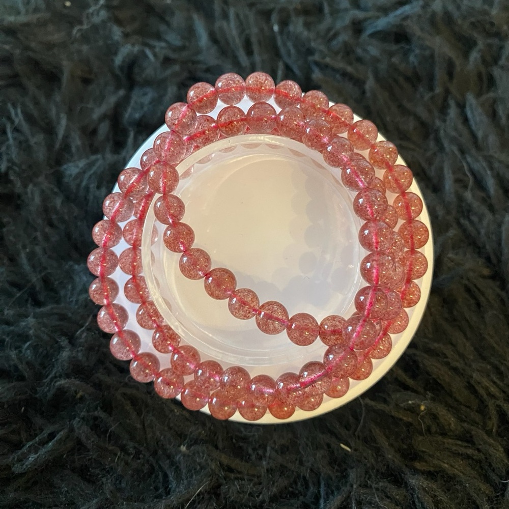 Natural Strawberry Crystal Beads Three Layered 6mm+
